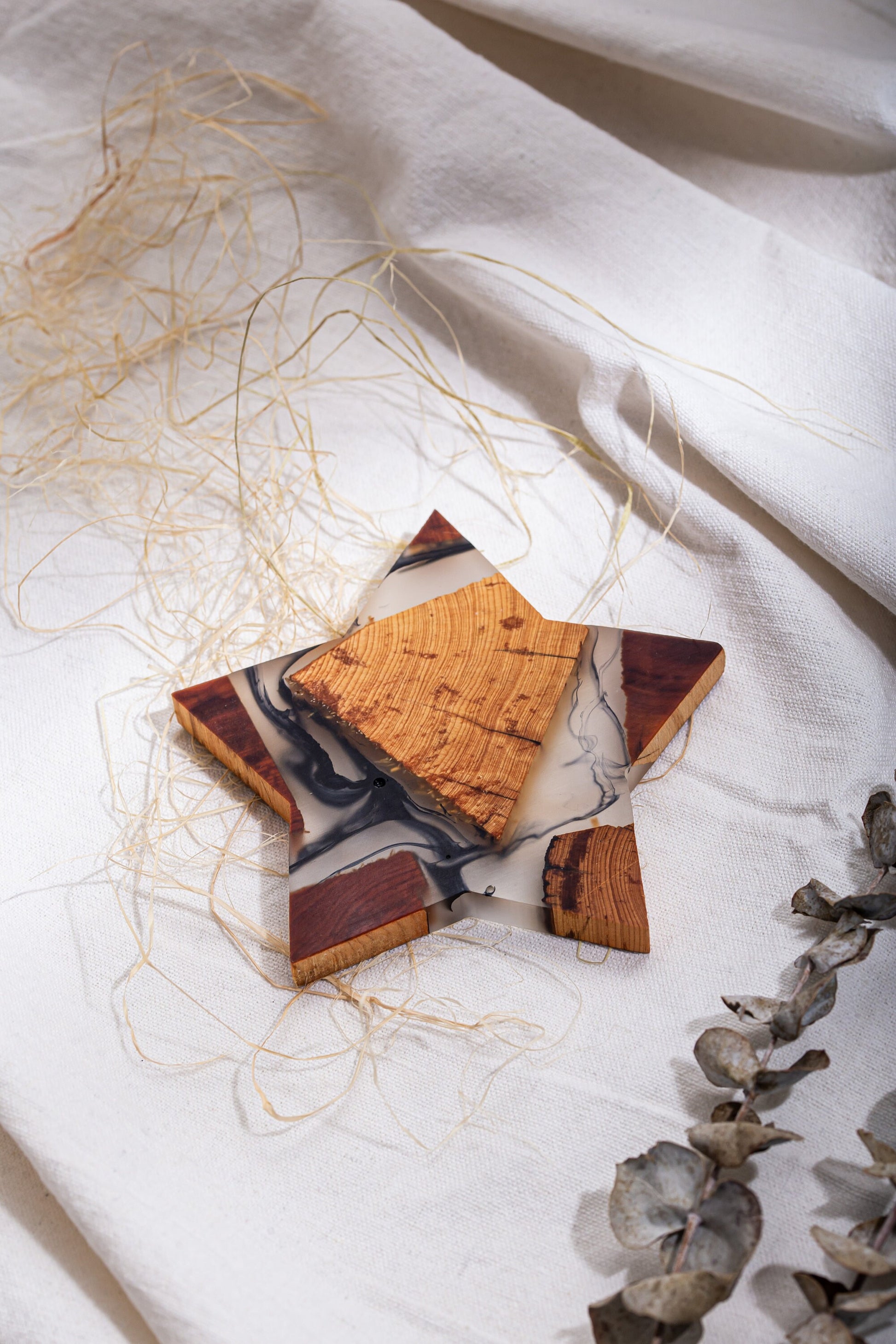 Gohobi Star shaped coasters wooden resin coaster placemats handmade gift set for festival christmas