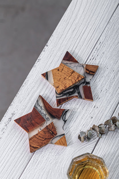Gohobi Star shaped coasters wooden resin coaster placemats handmade gift set for festival christmas