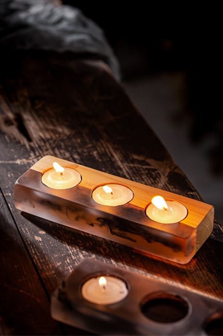 Gohobi Wooden resin candleholder home decor Housewarming gift Christmas winter decoration candle holder