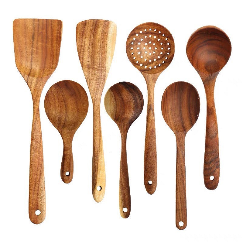 Gohobi A set of 7 wooden kitchen utensils cooking Wood kitchen kit set