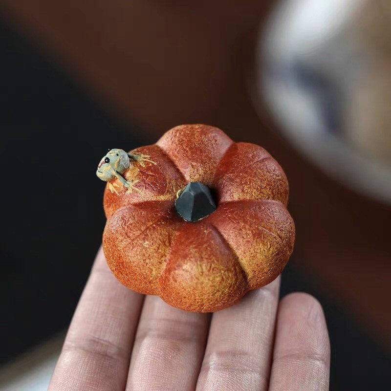 Gohobi Handmade ceramic YiXing clay Pumpkin and Frog Tea ornaments Tea pets Chinese Gongfu tea Kung fu tea Japanese Chado unique