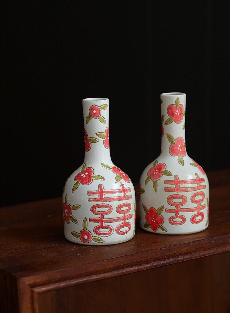 Gohobi Wedding vase, wedding gift case, handmade Vintage Style vase , Hand painted vase, Chinese wedding gift