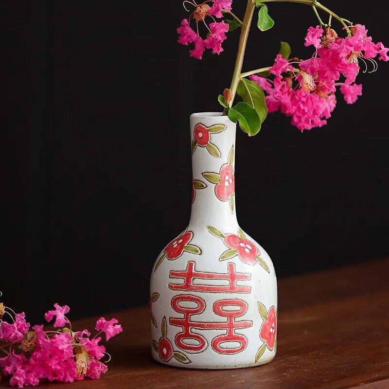 Gohobi Wedding vase, wedding gift case, handmade Vintage Style vase , Hand painted vase, Chinese wedding gift