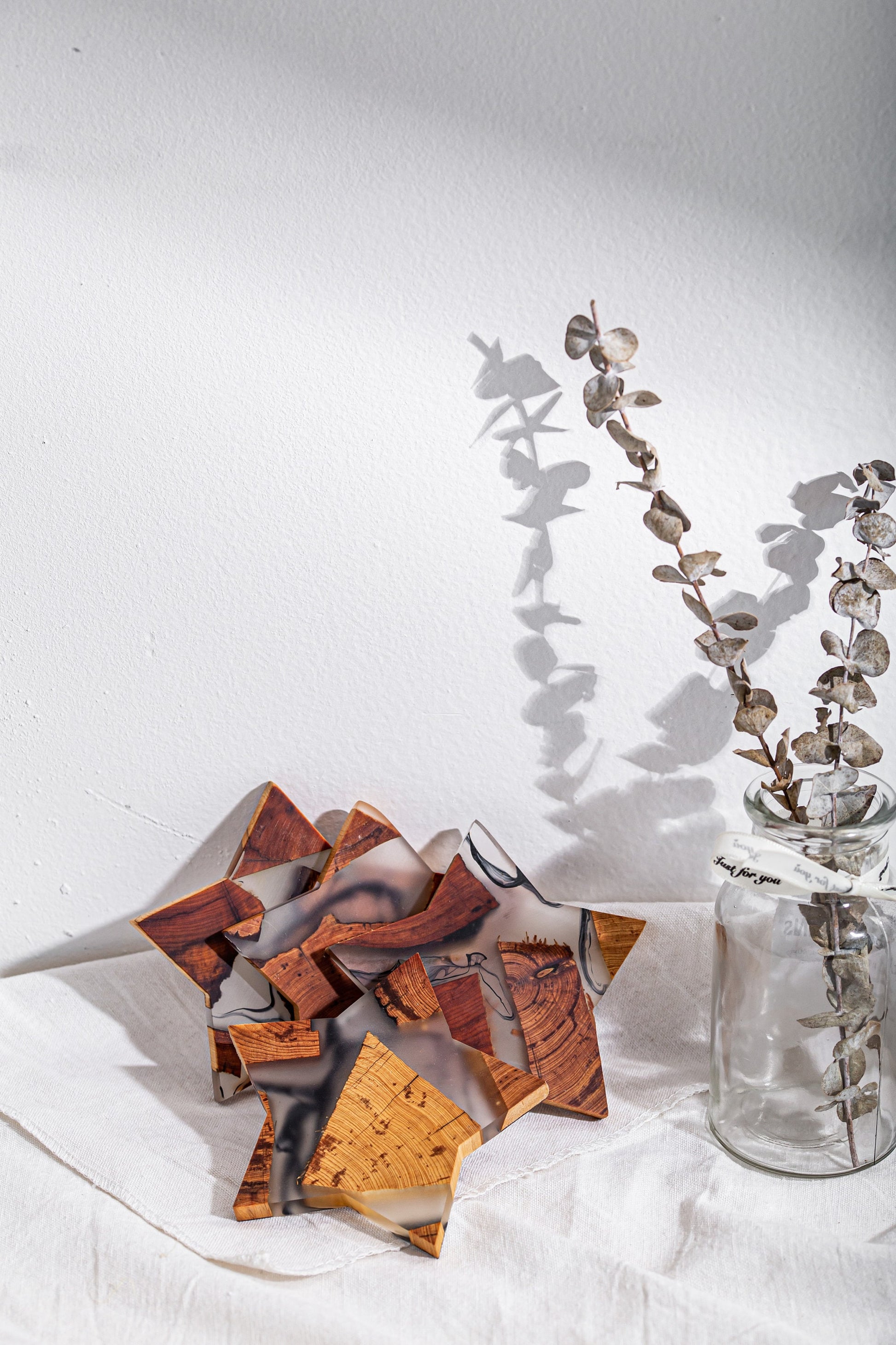 Gohobi Star shaped coasters wooden resin coaster placemats handmade gift set for festival christmas