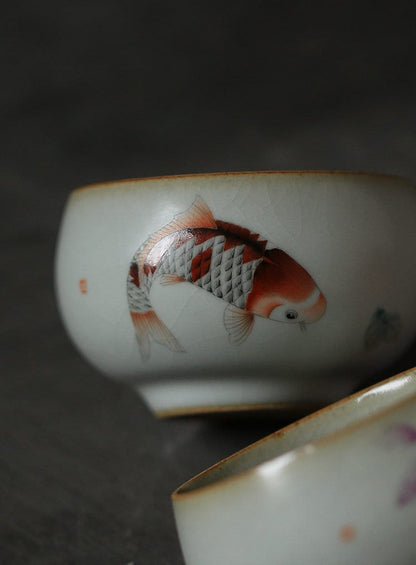 Gohobi A set of 2 hand painted Koi fish Tea Cups birthday wedding gift handmade cup