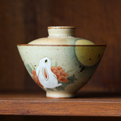 Gohobi Rabbit Handmade Tea cup, Hand painted, vintage, high quality, Rustic, Minimalistic Japanese Tea, Green Tea, Gongfu tea