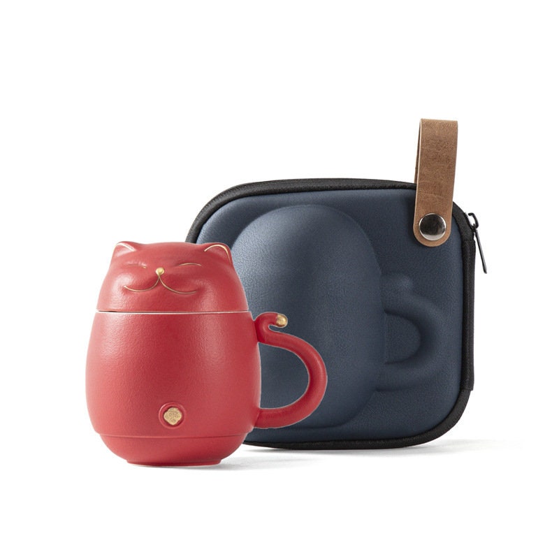 Gohobi Cat tea cup [UK stock] with Infuser office Tea Mug with Lid  Lucky cat Japanese cat tea mug