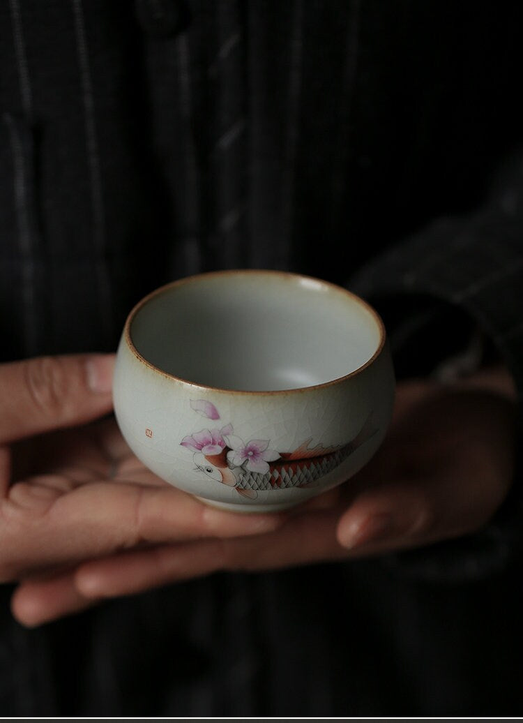 Gohobi A set of 2 hand painted Koi fish Tea Cups birthday wedding gift handmade cup