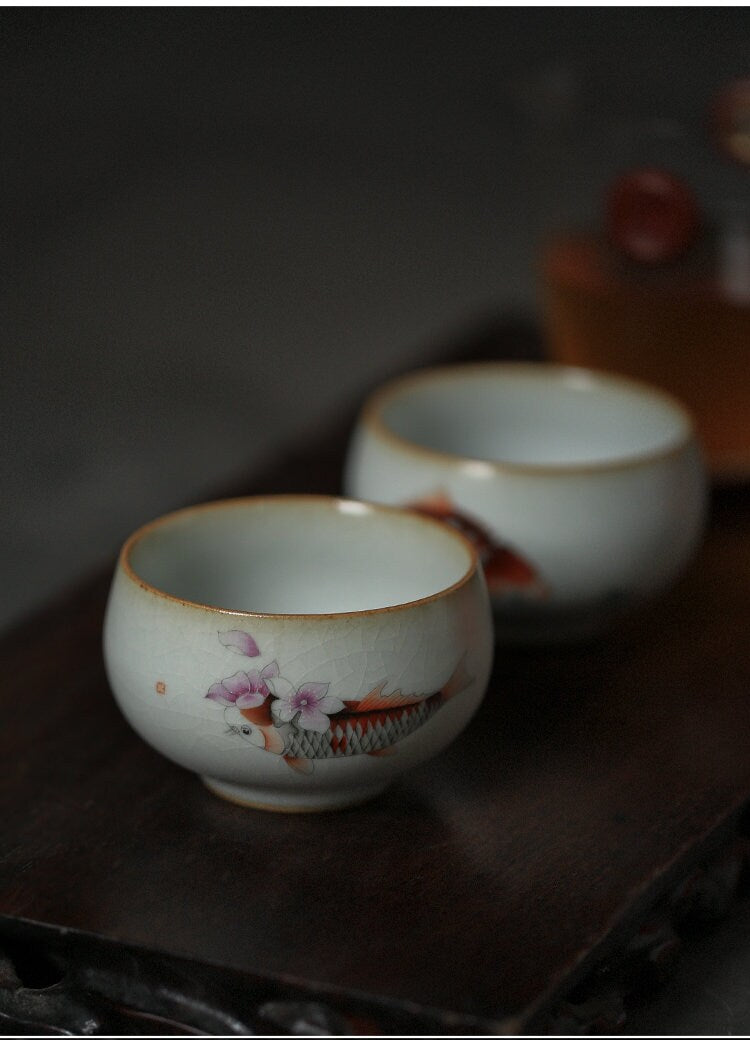 Gohobi A set of 2 hand painted Koi fish Tea Cups birthday wedding gift handmade cup