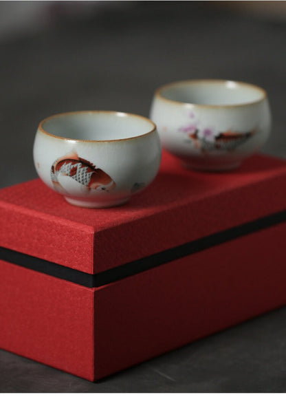 Gohobi A set of 2 hand painted Koi fish Tea Cups birthday wedding gift handmade cup