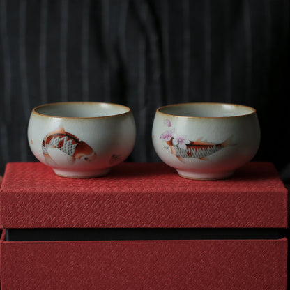 Gohobi A set of 2 hand painted Koi fish Tea Cups birthday wedding gift handmade cup