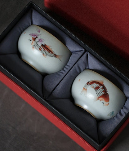 Gohobi A set of 2 hand painted Koi fish Tea Cups birthday wedding gift handmade cup