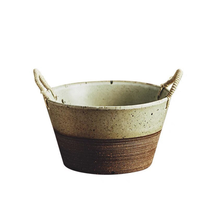 Gohobi Ceramic bowl Japanese style tableware with rattan handle