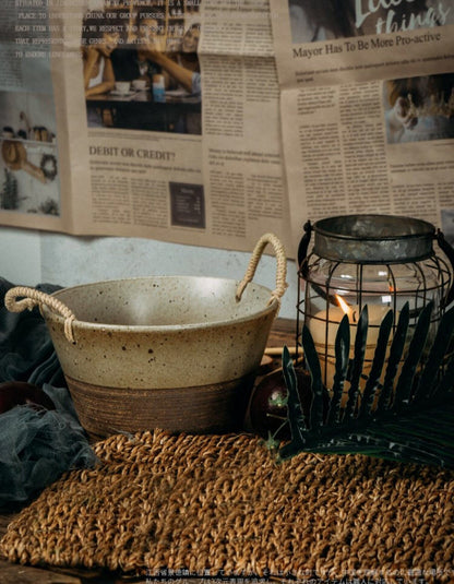 Gohobi Ceramic bowl Japanese style tableware with rattan handle