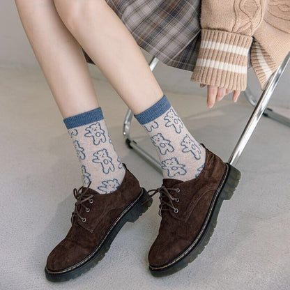 Bear wool socks gift Women Winter Socks gift flowers floral Korean Japanese blue