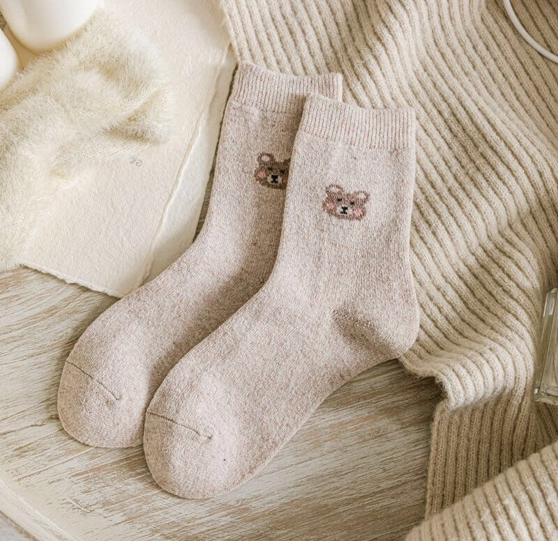 Bear wool socks gift Women Winter Socks gift flowers floral Korean Japanese blue