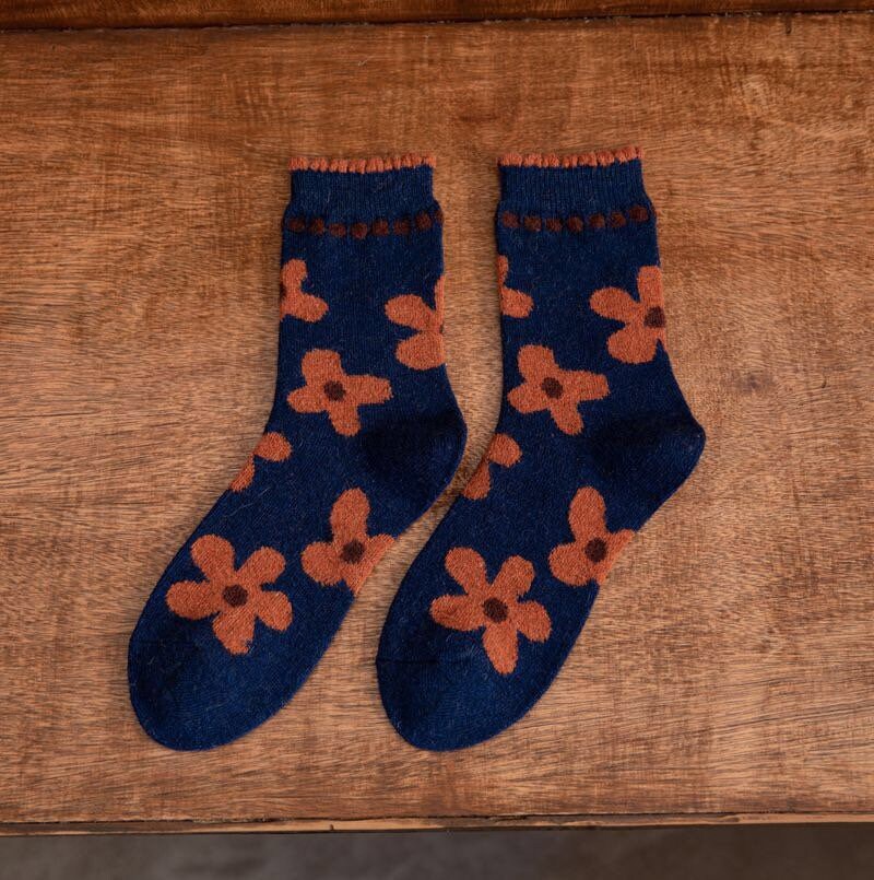 Floral wool socks gift Women Winter Socks orange gift flowers Korean Japanese
