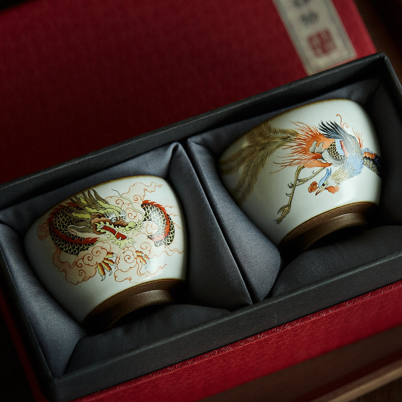 Gohobi A set of 2 hand painted Dragon and phoenix Tea Cups birthday wedding gift handmade cup