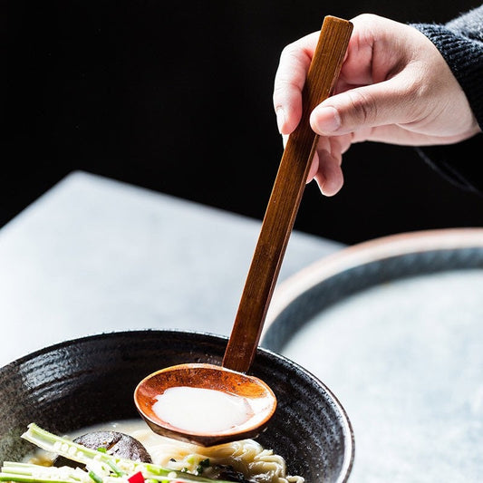 Gohobi Wooden soup spoon pho spoon Japanese Chinese large spoon oriental utensil ramen spoon