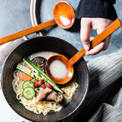 Gohobi Wooden soup spoon pho spoon Japanese Chinese large spoon oriental utensil ramen spoon