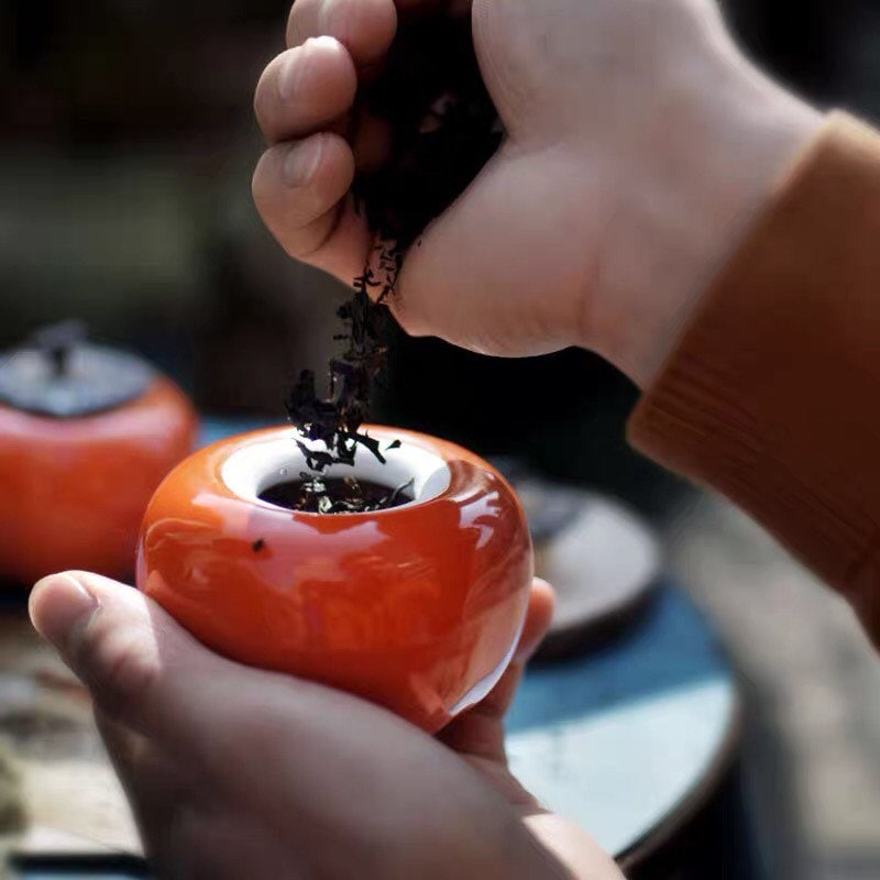 Gohobi Ceramic Persimmon Tea Storage Jars tea containers Chinese Gongfu tea Kung fu tea Japanese Chado