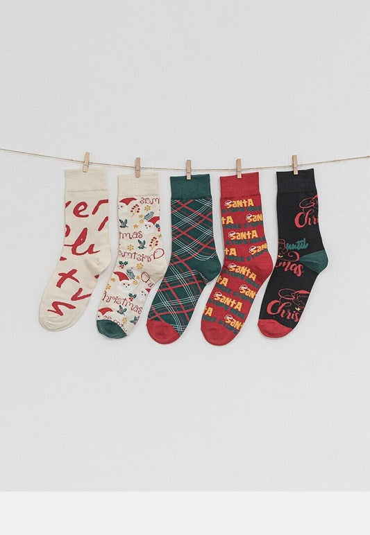 A set of 5 Christmas socks Xmas secret Santa gift Unisex Winter Socks gift