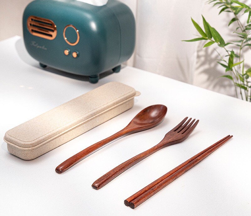 Gohobi Wooden cutlery travel box set, spoon, fork and chopsticks daily use chopsticks set oriental Gift ideas Table utensils Eco Japanese
