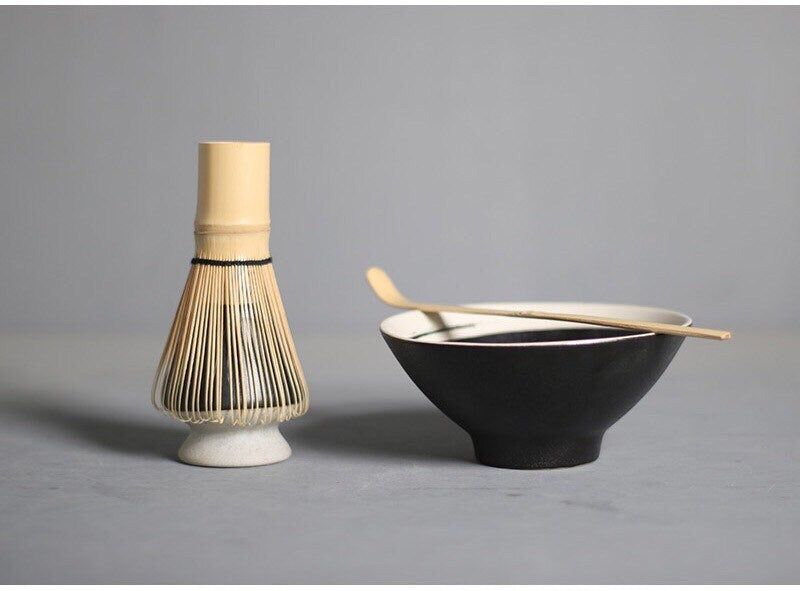 Ceramic Matcha Set with Bamboo Whisk, whisk holder and spoon, tea ceremony gift set, Japanese Tea set Gift box
