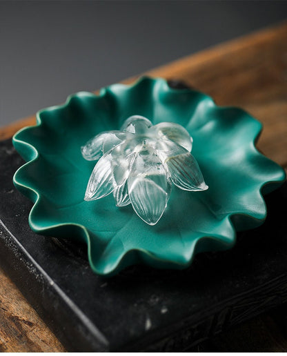 Gohobi Handmade glass incense burner pink and clear lotus Incense stick holder Gongfu tea Japanese Lotus