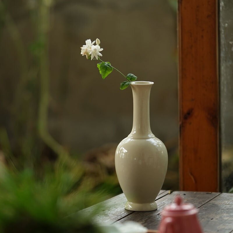 Gohobi handmade white ceramic vase pottery zen Chinese Gongfu tea Kung fu tea Japanese Chado table decoration