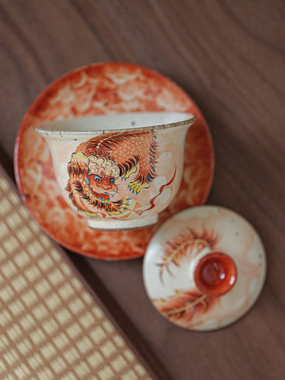 Gohobi Tiger Handmade gaiwan Tea cup and Set. Hand painted, Rustic, Minimalistic Japanese Tea, Green Tea, Gongfu tea