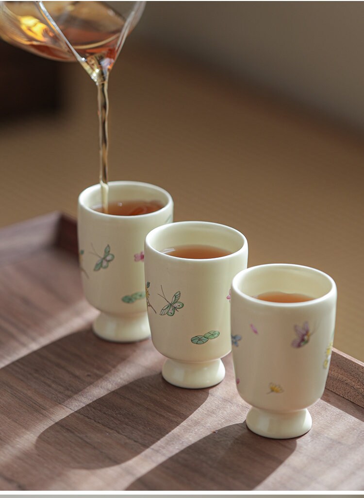 Gohobi Hand painted Butterfly Tea Cup Sake cup Ceramic Chinese Gongfu tea Kung fu tea Japanese Chado by local young designer