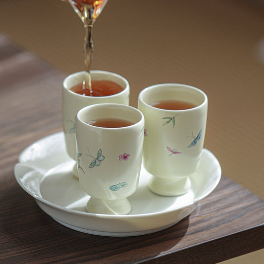 Gohobi Hand painted Butterfly Tea Cup Sake cup Ceramic Chinese Gongfu tea Kung fu tea Japanese Chado by local young designer