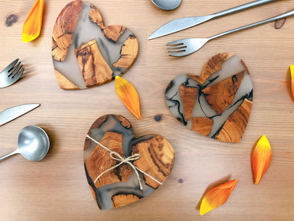 Gohobi Heart shaped coasters wooden resin coasters placemats handmade gift set for couple gifts couple coasters  white valentine