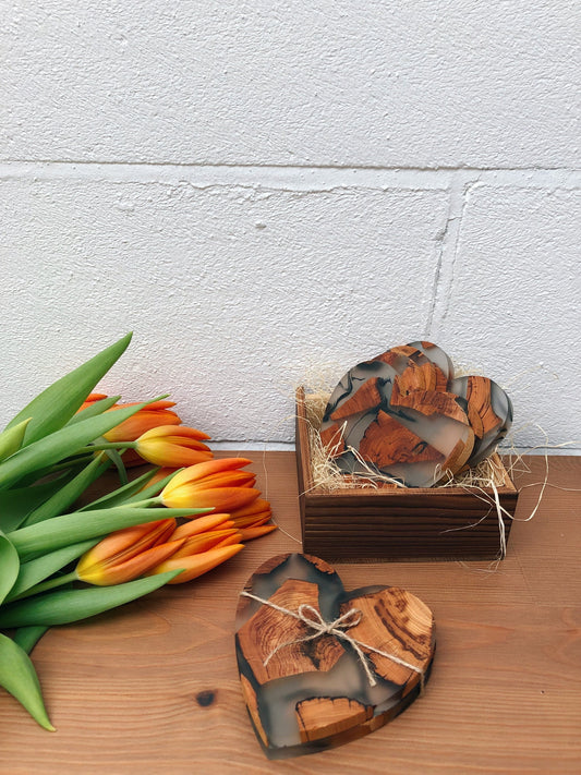 Gohobi Heart shaped coasters wooden resin coasters placemats handmade gift set for couple gifts couple coasters  white valentine