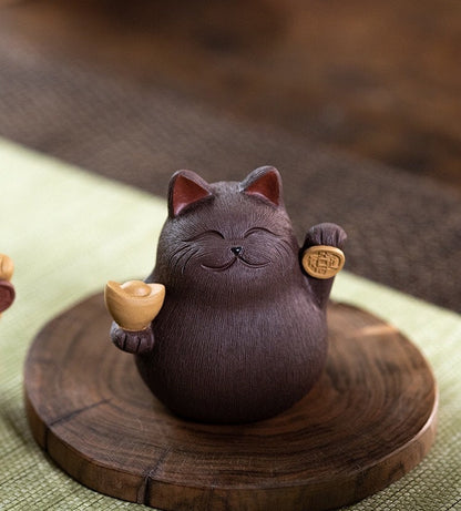 Gohobi Handmade cat ornaments Tea pets ceramic YiXing clay  Chinese Gongfu tea Kung fu tea Japanese Chado unique ornaments