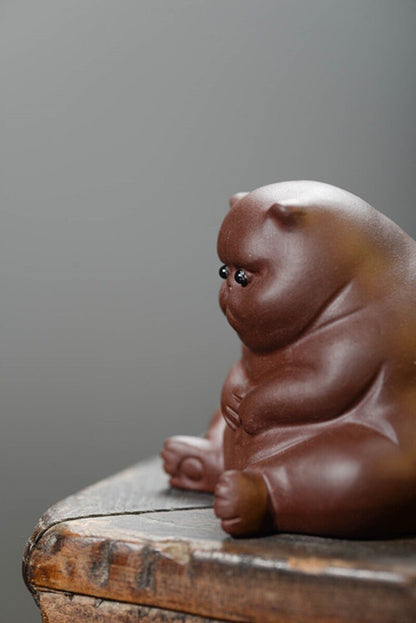 Gohobi Handmade cat ornaments Tea pets ceramic YiXing clay  Chinese Gongfu tea Kung fu tea Japanese Chado unique ornaments