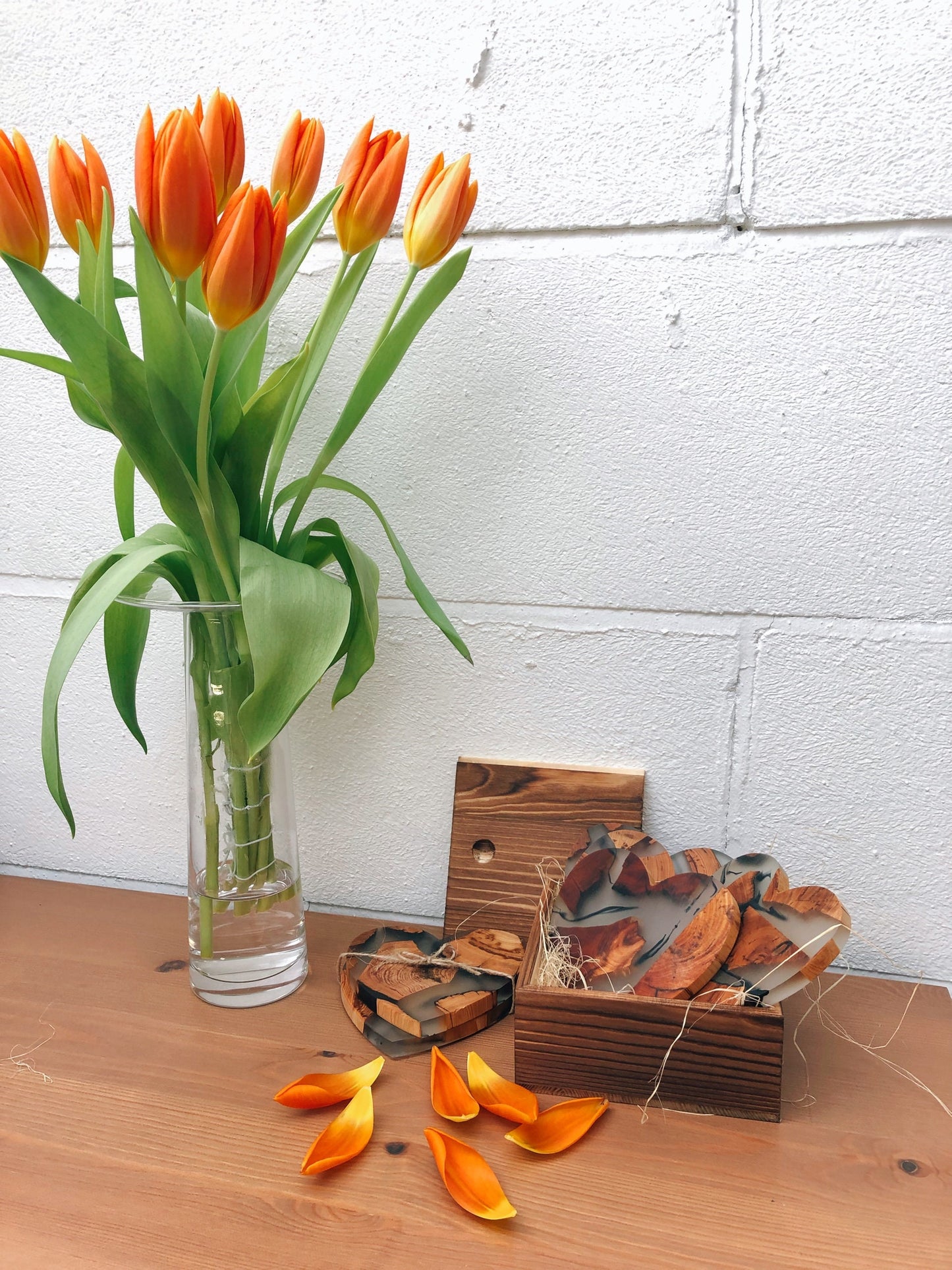 Gohobi Heart shaped coasters wooden resin coasters placemats handmade gift set for couple gifts couple coasters  white valentine