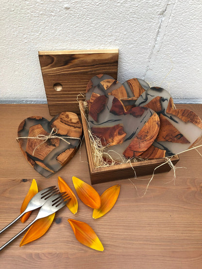 Gohobi Heart shaped coasters wooden resin coasters placemats handmade gift set for couple gifts couple coasters  white valentine