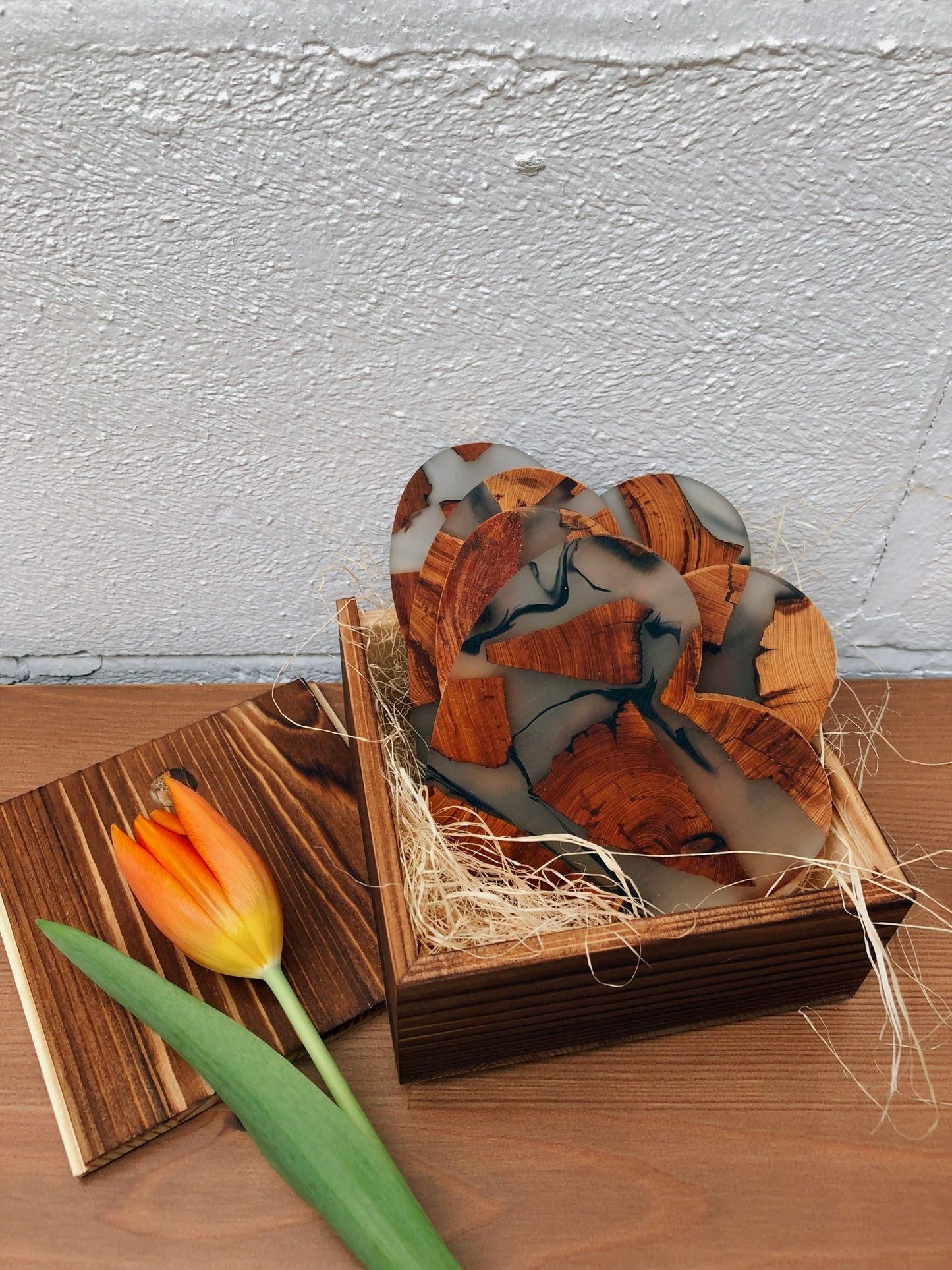 Gohobi Heart shaped coasters wooden resin coasters placemats handmade gift set for couple gifts couple coasters  white valentine