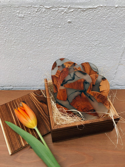 Gohobi Heart shaped coasters wooden resin coasters placemats handmade gift set for couple gifts couple coasters  white valentine