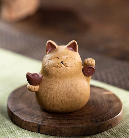 Gohobi Handmade cat ornaments Tea pets ceramic YiXing clay  Chinese Gongfu tea Kung fu tea Japanese Chado unique ornaments