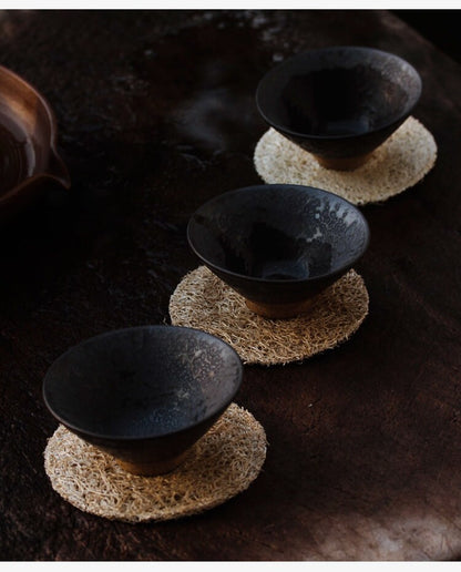 Natural Loofah Coaster Chinese Gongfu tea Kung fu tea Teaware Japanese Chado cotton coaster unique handmade coaster