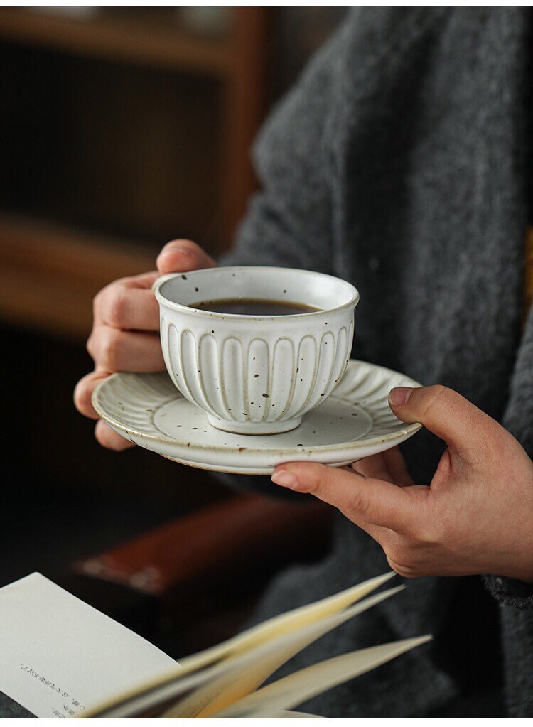 Gohobi Handmade stoneware Coffee cup and saucer Japanese vintage style coffee mug