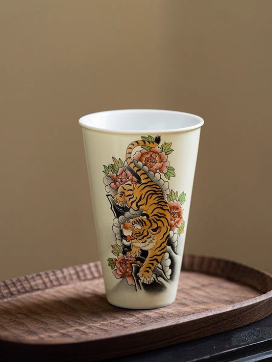 Gohobi Tiger Handmade Large drink cup tea cup  Hand painted, Rustic, Minimalistic Japanese Tea, Green Tea, Gongfu tea