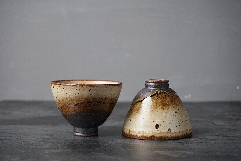 Gohobi Handmade Tea cup, Hand painted, vintage, high quality, Rustic, Minimalistic Japanese Tea, Green Tea, Gongfu tea [Sunset collection]