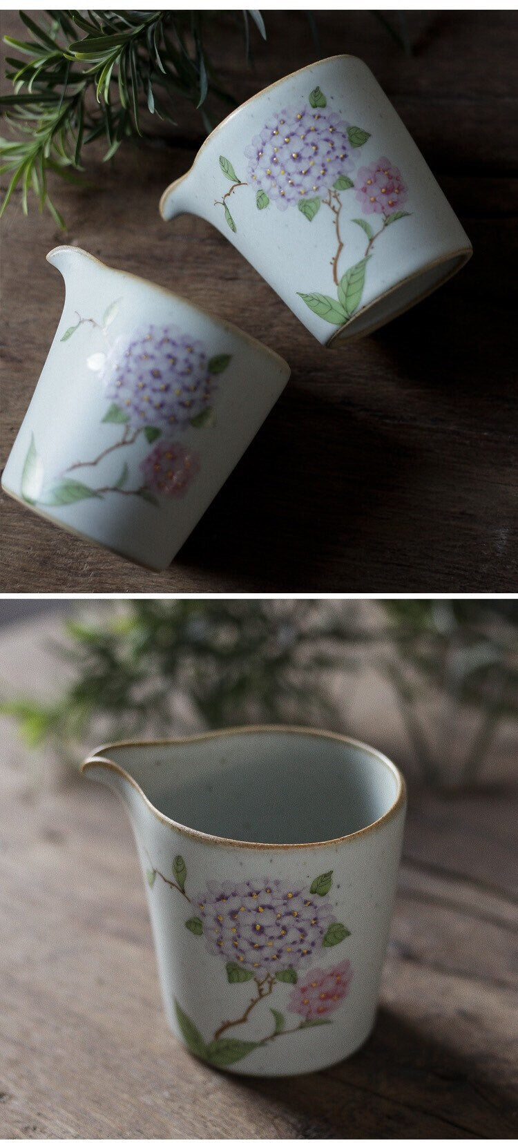 Gohobi Hand-painted Hydrangea Fair cup Ceramic Chinese Gongfu tea Kung fu tea Japanese Chado Tea pitchers