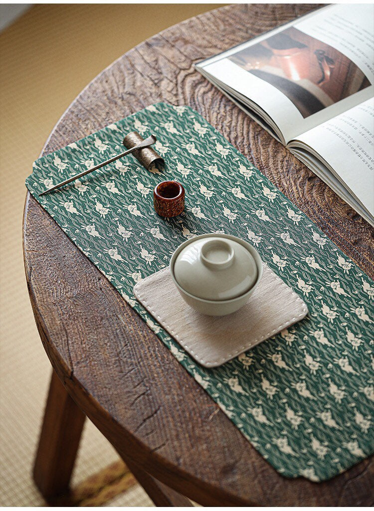Gohobi Gongfu Tea ceremony placemat 48cm x 21 cm Kung fu tea towels Linen cotton Japanese Chado teaware placemat