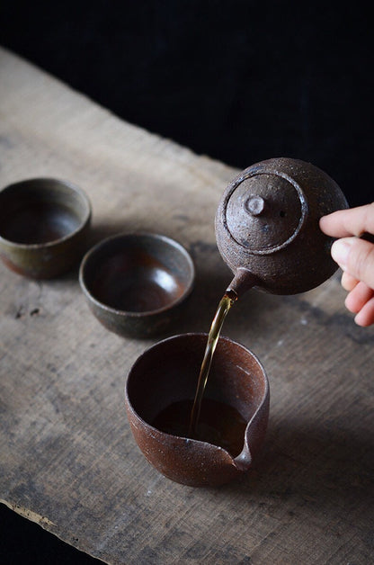 Gohobi Handmade ceramic teapot, Chinese Gongfu tea, Japanese Korean style teacup, rustic [Old rock mud collection] 