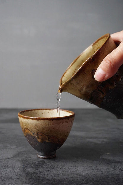 Gohobi Handmade Fair cup, Tea pitcher, Tea cup,vintage, high quality, Rustic, Minimalistic, Japanese Gongfu tea [Sunset collection]